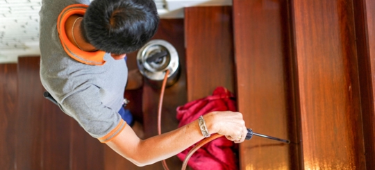 A person is doing a pest control service