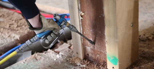 A person is doing a termite control service